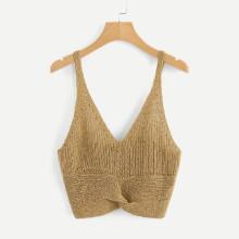 Shein Plunge Neck Twist Hem Knit Top