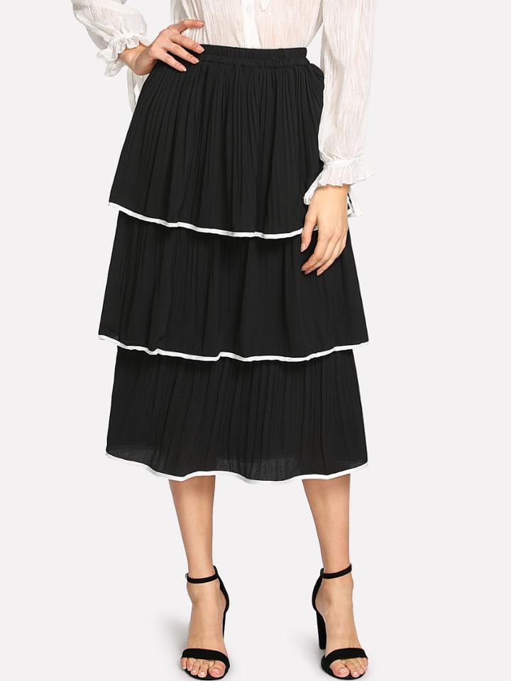 Shein Contrast Trim Tiered Skirt