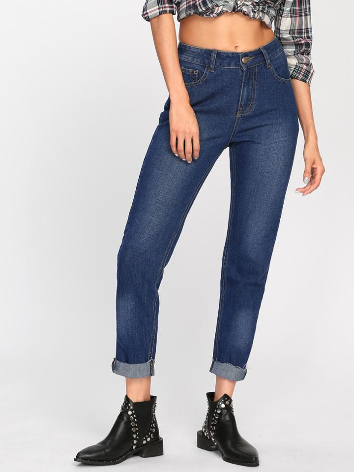 Shein Rolled Raw Cut Hem Jeans