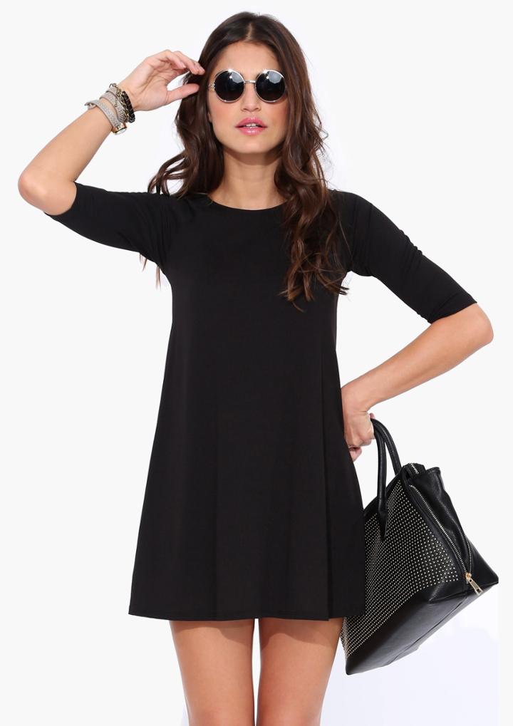 Shein Black Half Sleeve Casual Dress