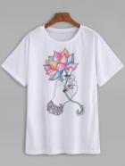 Shein White Lotus Flower Print T-shirt