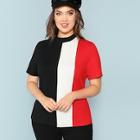 Shein Plus Mock Neck Color Block T-shirt
