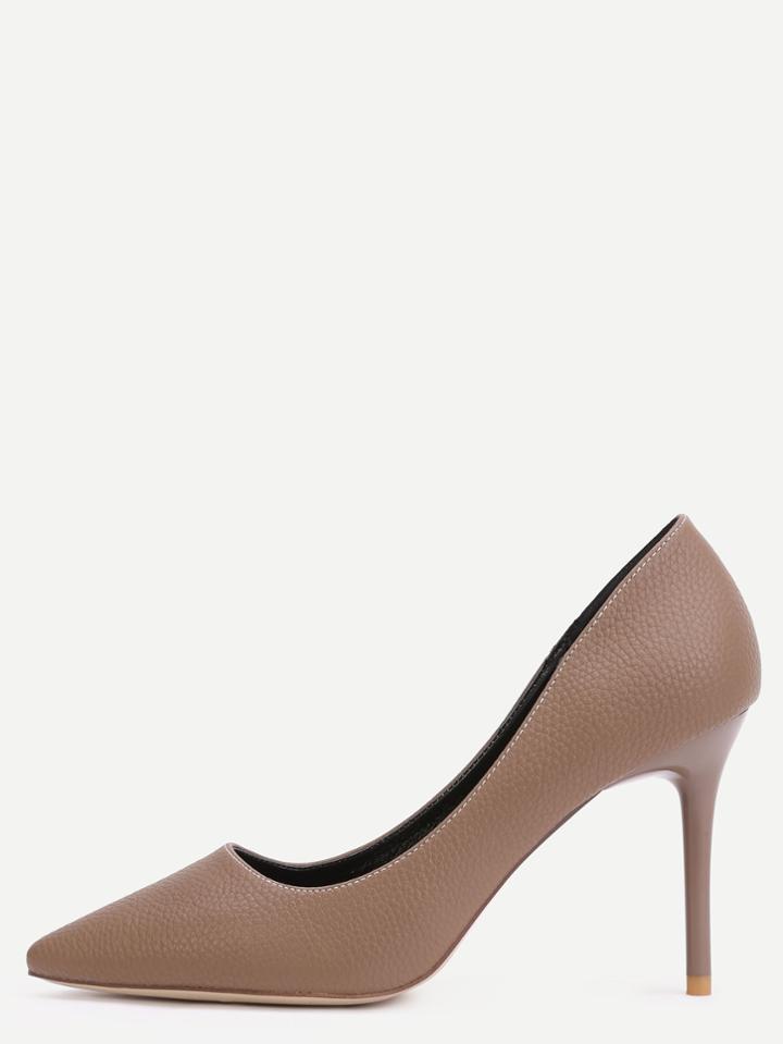 Shein Khaki Faux Leather Point Toe Heels