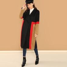 Shein Color Block Button Notched Neck Coat