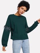 Shein Feather Contrast Sleeve Sweatshirt