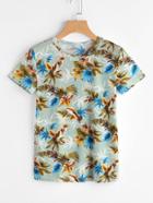 Shein Palm Leaf Print Slub T-shirt