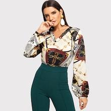 Shein Scarf Print Collar Blouse