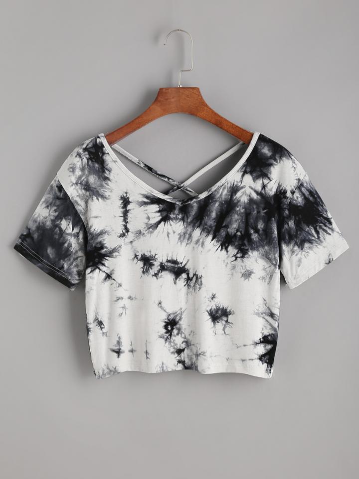 Shein Tie Dye Criss Cross Back Crop T-shirt