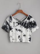 Shein Tie Dye Criss Cross Back Crop T-shirt
