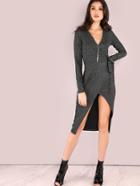 Shein Black Faux Suede Surplice Wrap Dress