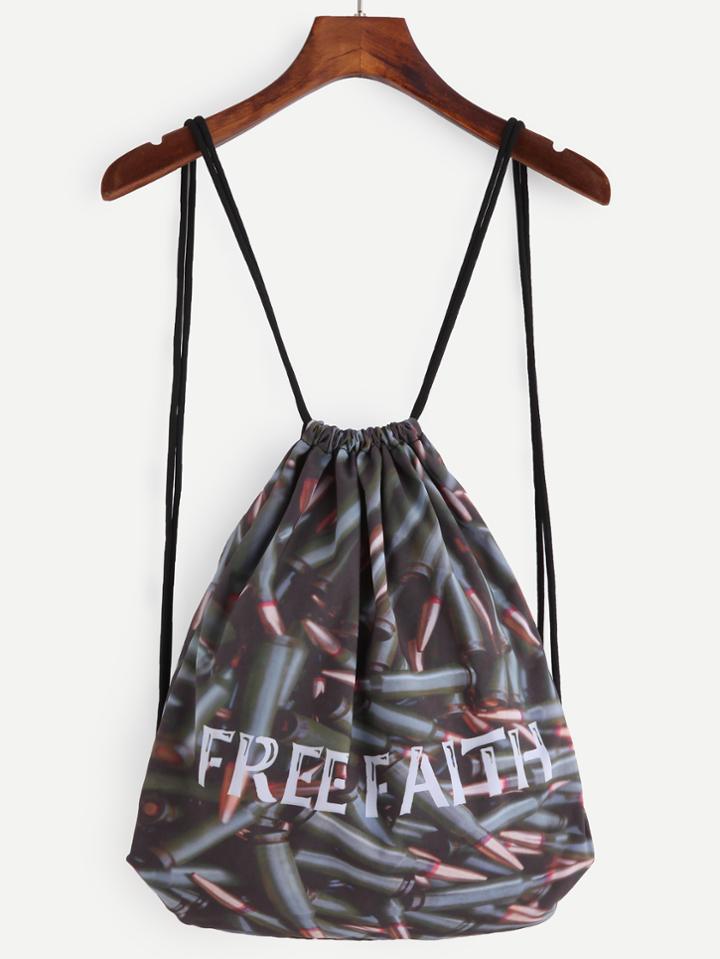 Shein Olive Green Bullet Print Drawstring Backpack