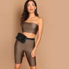 Shein Solid Bandeau Top And Leggings Shorts Set