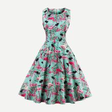 Shein Random Flamingos Bow Tie Back Circle Dress