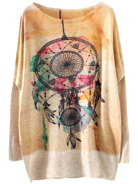 Shein Multicolor Batwing Sleeve Camera Print Knitwear
