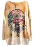 Shein Multicolor Batwing Sleeve Camera Print Knitwear