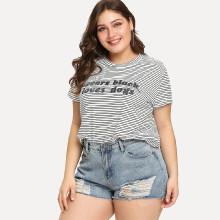 Shein Plus Lettering & Striped T-shirt