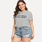 Shein Plus Lettering & Striped T-shirt