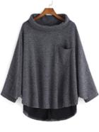 Shein Grey High Neck Pocket Loose Cape Top