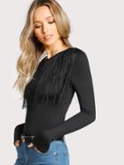 Shein Fringe Detail Solid T-shirt