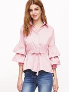 Shein Hidden Placket Layered Fluted Sleeve Drawstring Waist Blouse