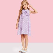 Shein Girls Bow Embellished Polka Dot Swing Dress
