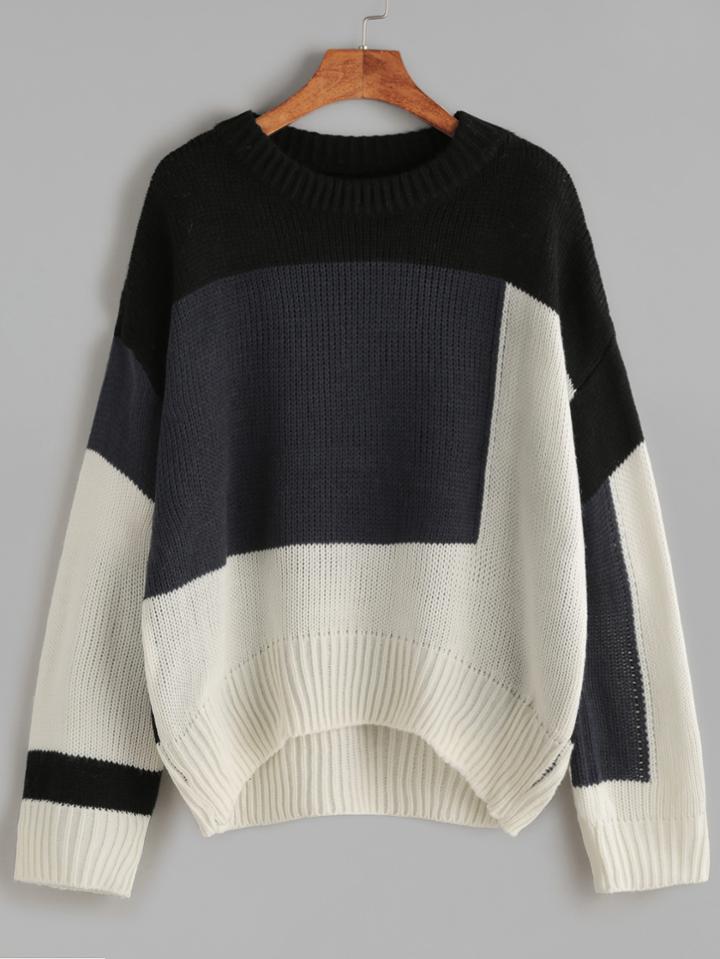 Shein Color Block Drop Shoulder Dip Hem Sweater
