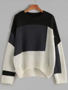 Shein Color Block Drop Shoulder Dip Hem Sweater