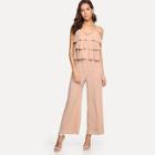 Shein Pearl Detail Layered Flounce Front Cami Jumpsuit