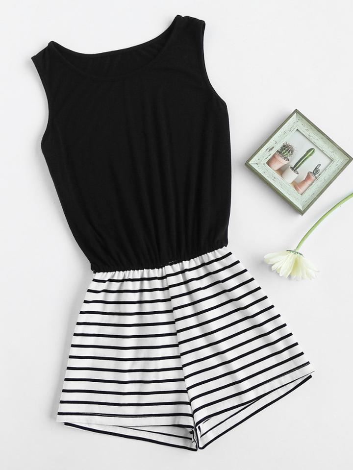 Shein Striped Mix And Match Blouson Romper