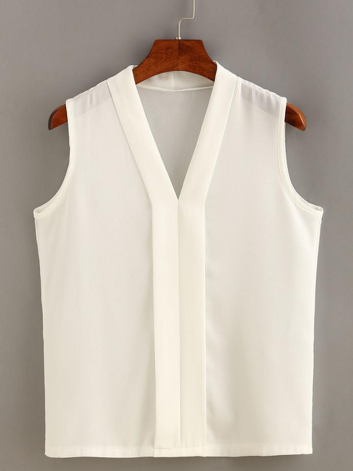 Shein Plain Layered Placket Sleeveless Blouse