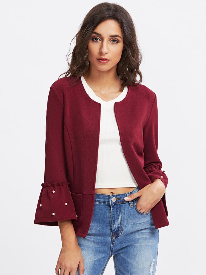 Shein Pearl Beading Bell Sleeve Blazer