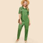 Shein Rolled Sleeve Solid Button Up Jumpsuit