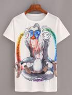 Shein Cartoon Baboon Print White T-shirt