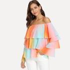 Shein Off Shoulder Water Color Tiered Blouse