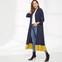 Shein Contrast Belt And Hem Duster Coat