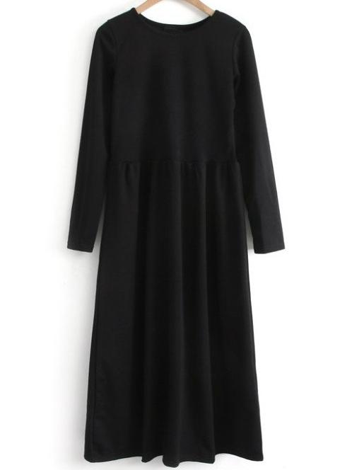Shein Black Round Neck A Line Midi Dress