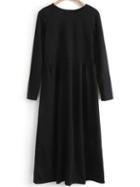 Shein Black Round Neck A Line Midi Dress