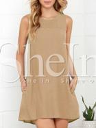 Shein Apricot Sleeveless Pockets Casual Dress Sundress