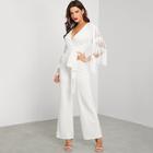 Shein Layered Fringe Mesh Sleeve Surplice Wrap Jumpsuit