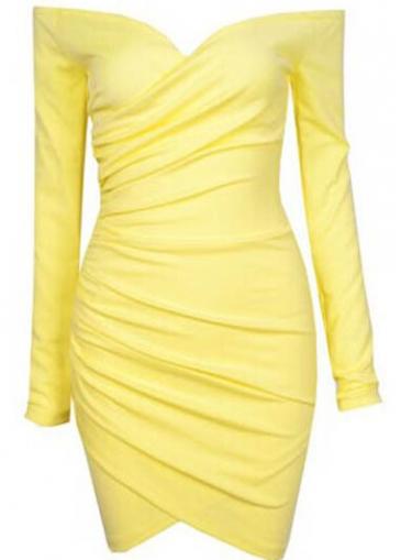 Rosewe Yellow Zipper Closure Boat Neck Sheath Dress