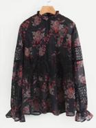 Shein Lace Spliced Floral Chiffon Blouse