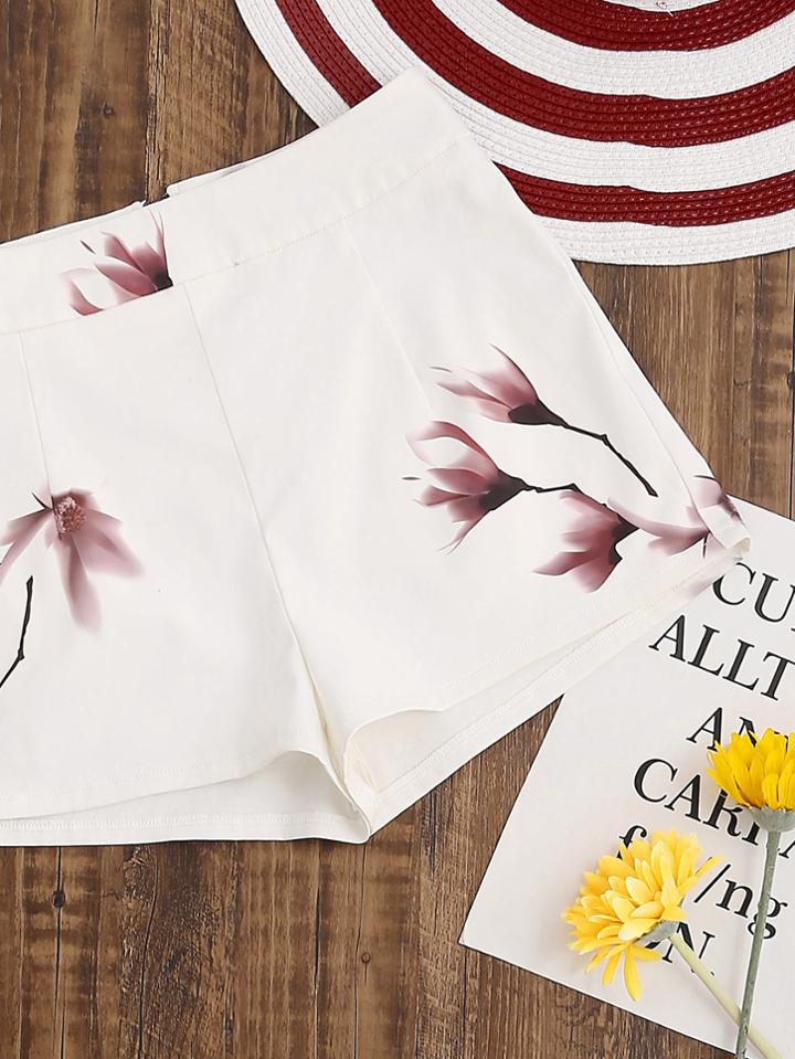 Shein Flower Print Zip Back Shorts