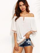 Shein Beige Off The Shoulder Tape Detail Hem Blouse