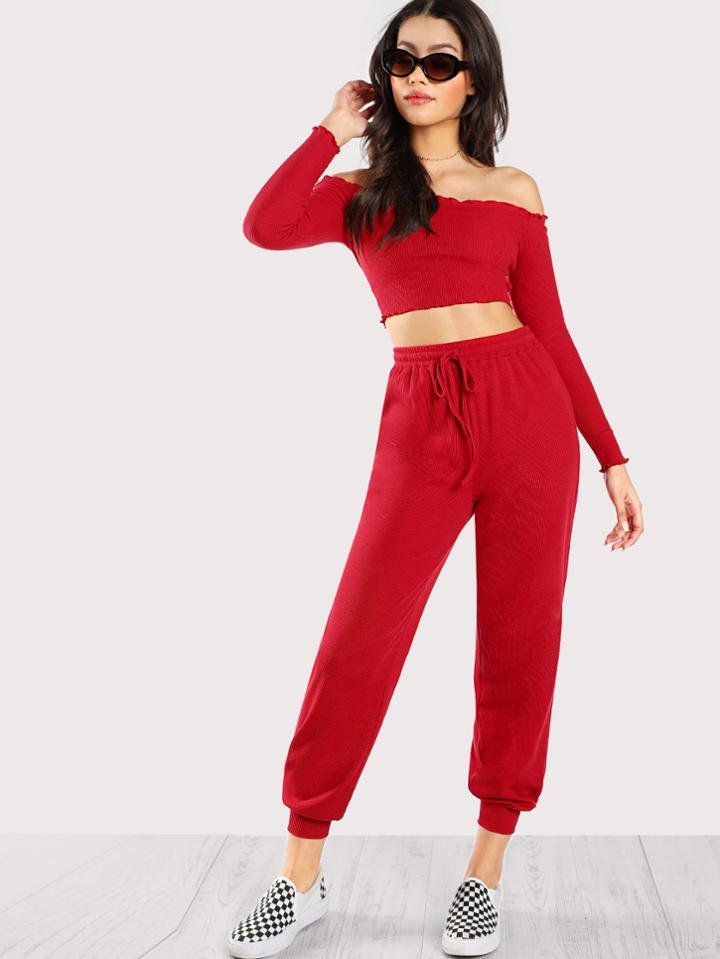 Shein Crop Bardot Top & Pants Set