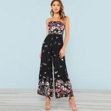Shein Shirred Back Strapless Culotte Jumpsuit