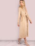 Shein Longline Tailored Suede Coat With Self Tie