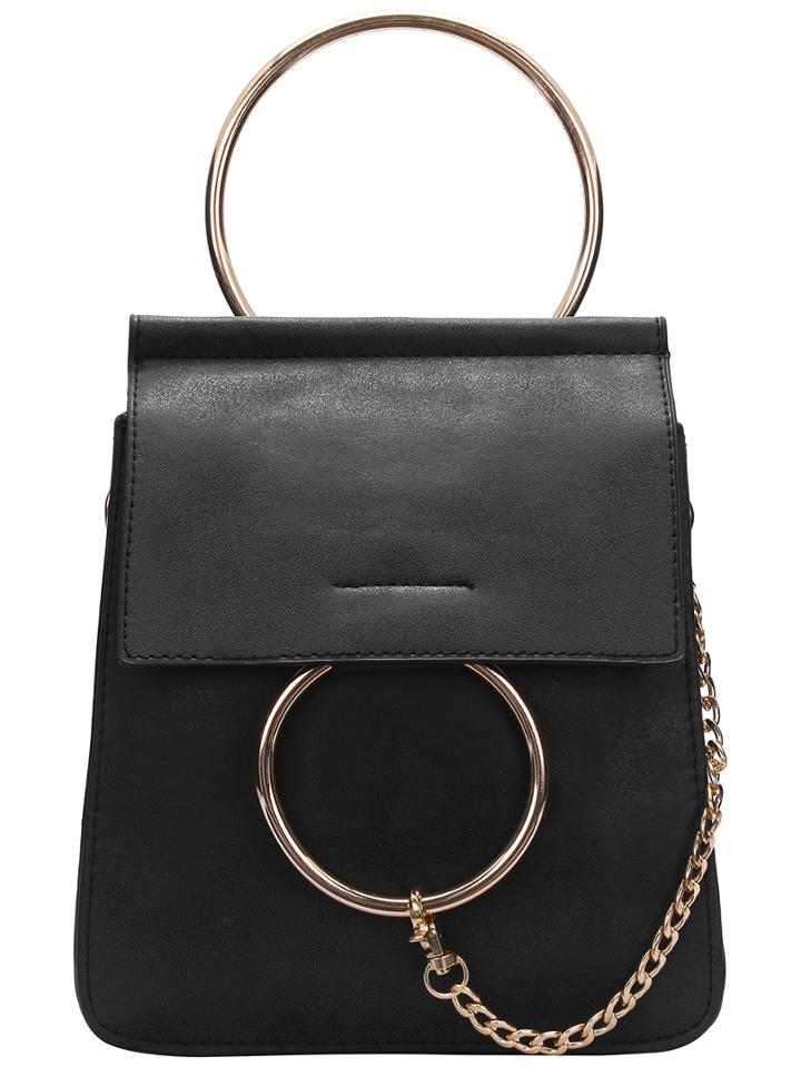 Shein Black Metal Chain Pu Shoulder Bag