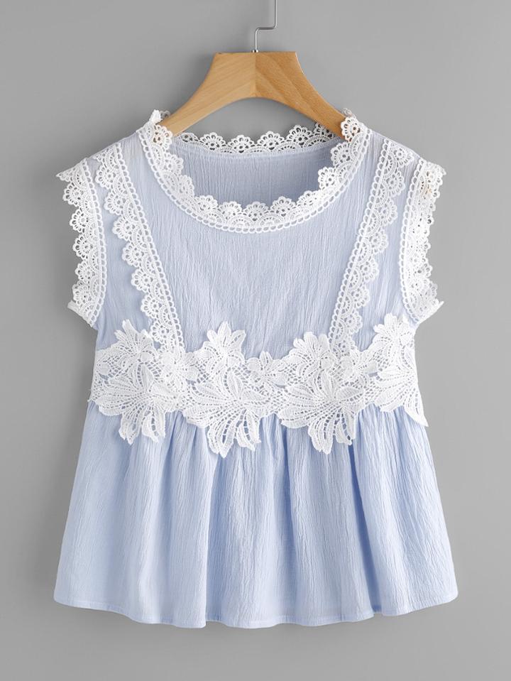 Shein Contrast Crochet Trim Smock Top