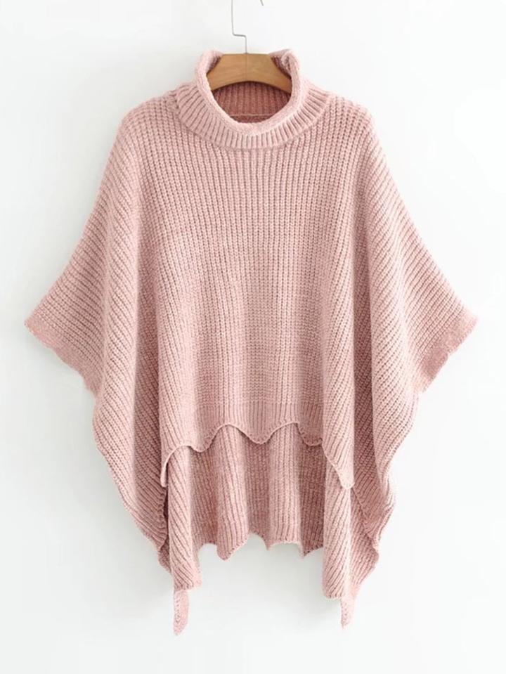 Shein Dip Hem Chenille Poncho Sweater