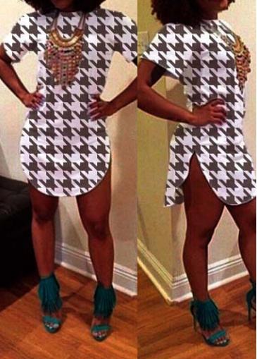 Rosewe Round Neck Houndstooth Print Mini Dress